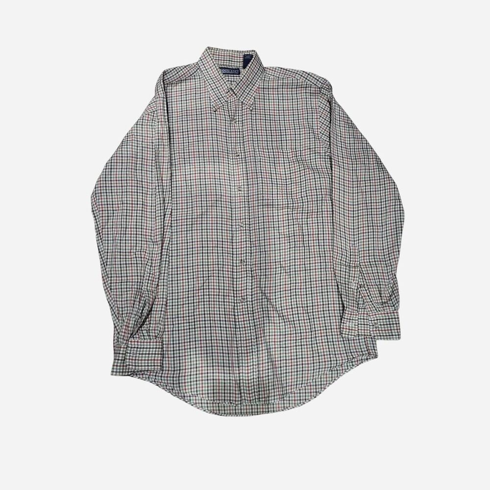 Lands End Button up shirt Men's Size Large green orange and brown plaid